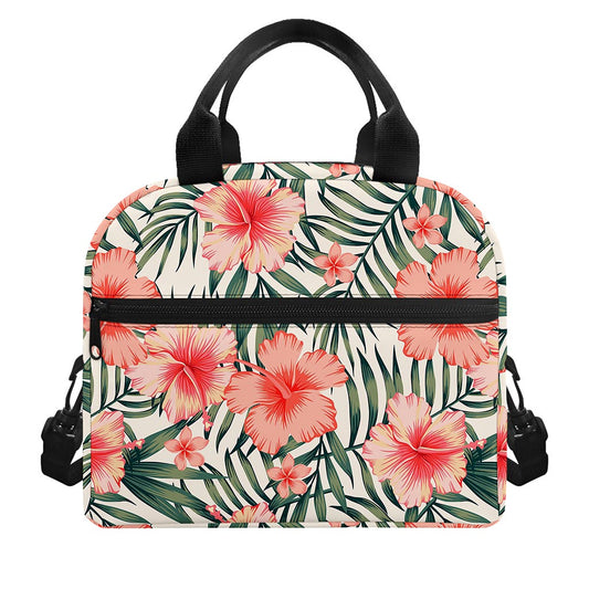 Exotic Tropical Hibiscus Pattern Print Insulated Lunch Bag