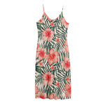 Exotic Tropical Hibiscus Pattern Print Jersey Midi Cami Dress