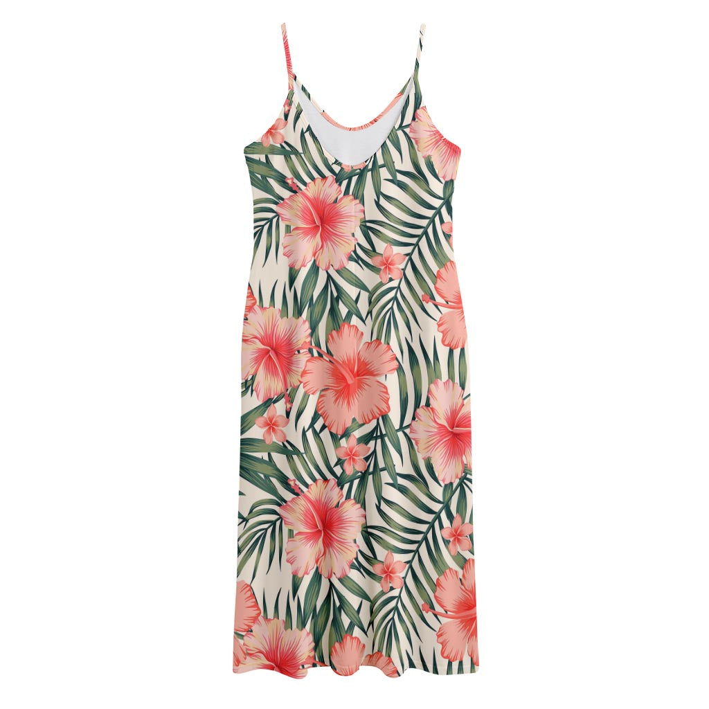 Exotic Tropical Hibiscus Pattern Print Jersey Midi Cami Dress