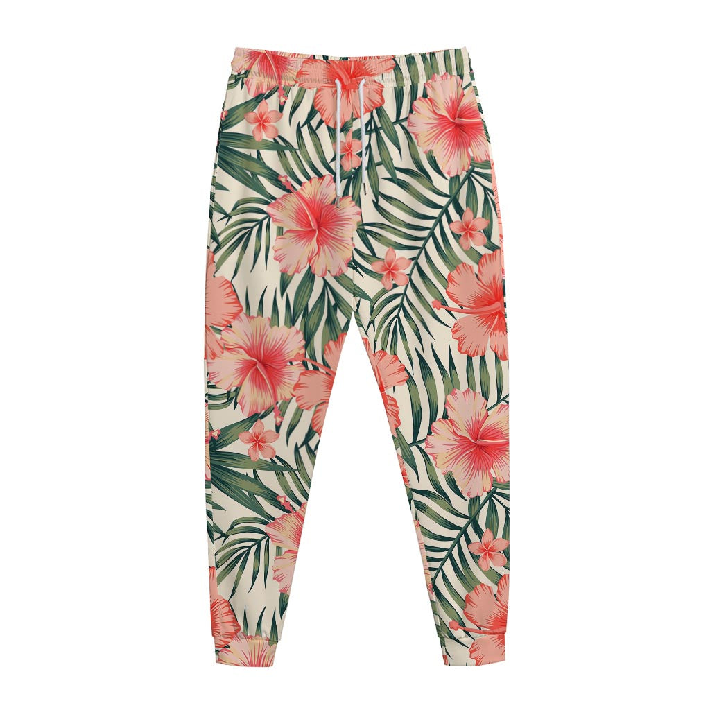 Exotic Tropical Hibiscus Pattern Print Jogger Pants