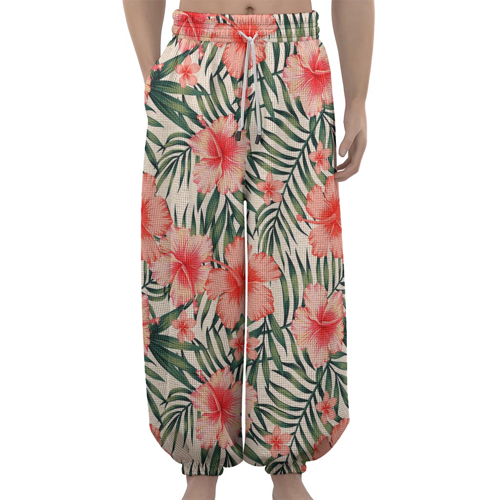 Exotic Tropical Hibiscus Pattern Print Lantern Pants