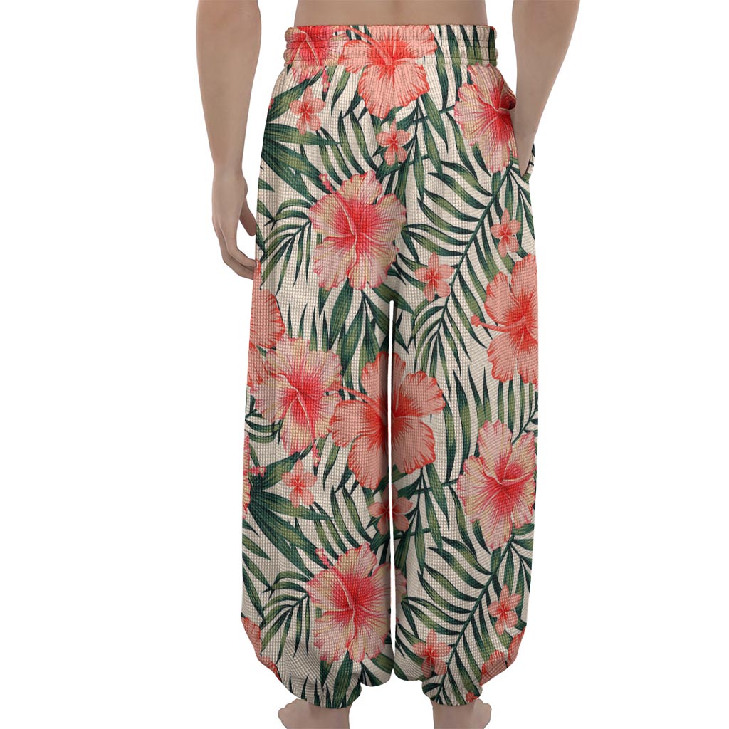 Exotic Tropical Hibiscus Pattern Print Lantern Pants