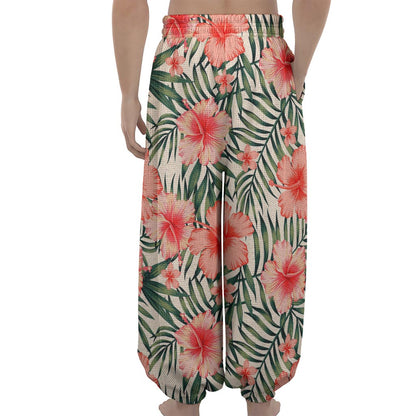 Exotic Tropical Hibiscus Pattern Print Lantern Pants