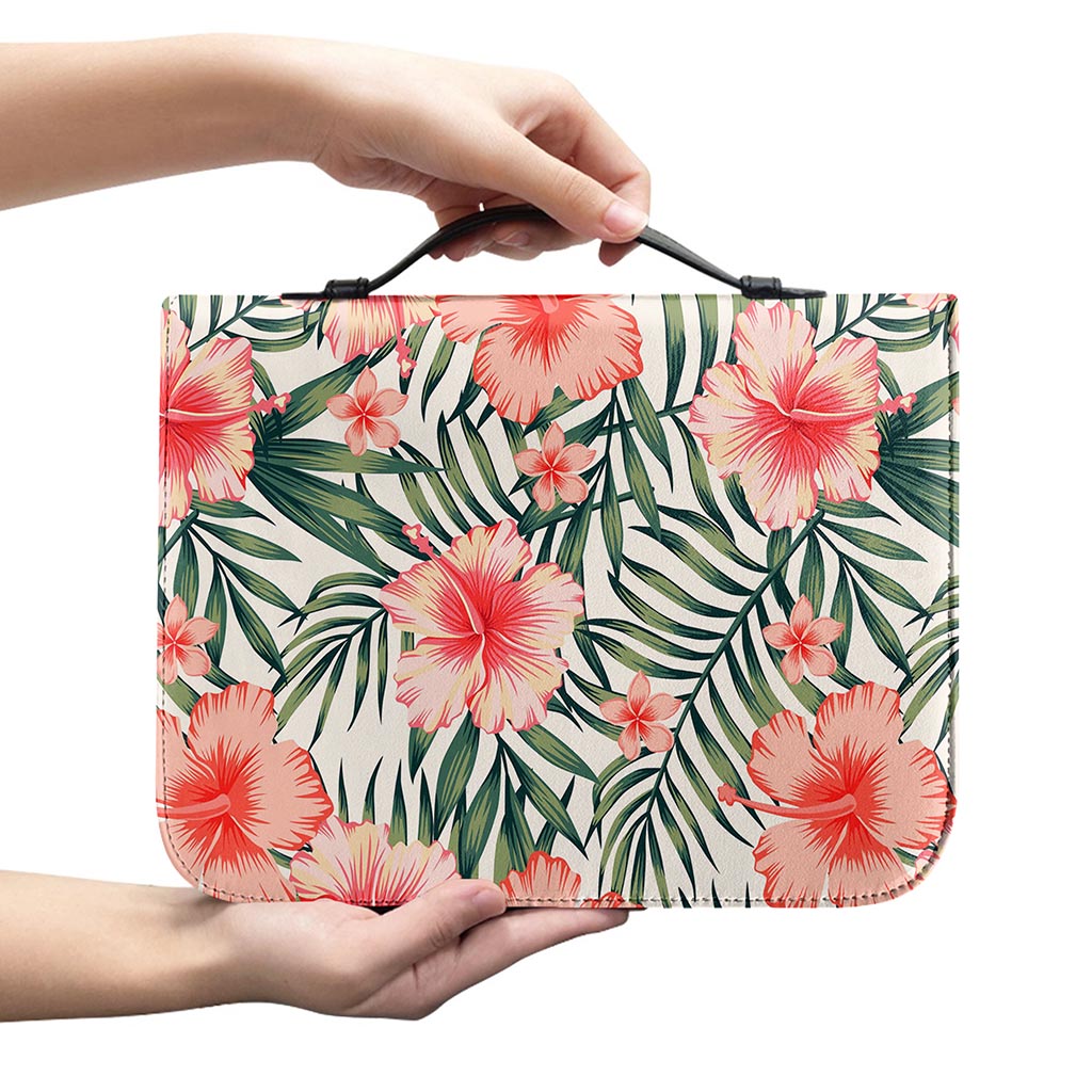 Exotic Tropical Hibiscus Pattern Print Leather Bible Cover