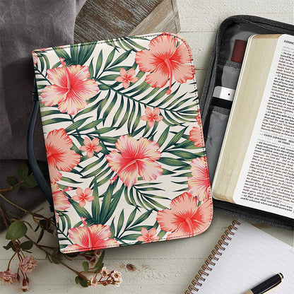 Exotic Tropical Hibiscus Pattern Print Leather Bible Cover