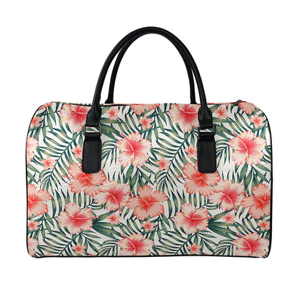 Exotic Tropical Hibiscus Pattern Print Leather Duffle Bag