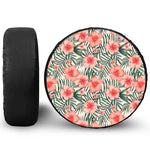 Exotic Tropical Hibiscus Pattern Print Leather Spare Tire Cover