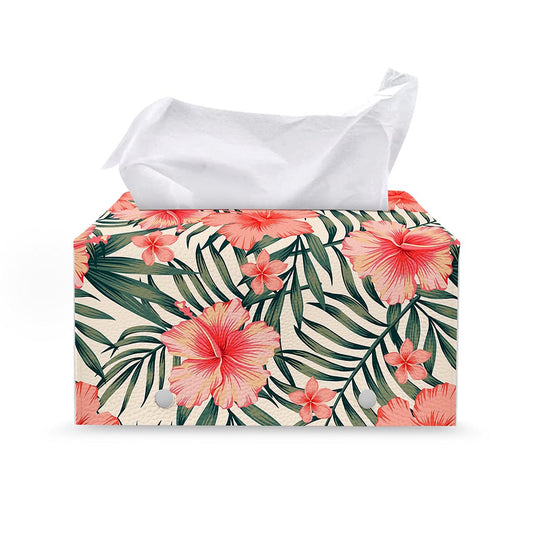 Exotic Tropical Hibiscus Pattern Print Leather Tissue Box Cover