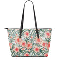 Exotic Tropical Hibiscus Pattern Print Leather Tote Bag With Zipper