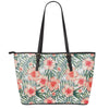 Exotic Tropical Hibiscus Pattern Print Leather Tote Bag