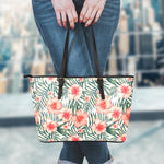 Exotic Tropical Hibiscus Pattern Print Leather Tote Bag