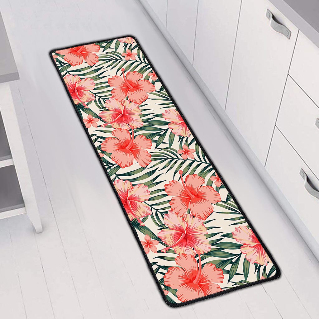 Exotic Tropical Hibiscus Pattern Print Long Kitchen Mat