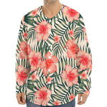Exotic Tropical Hibiscus Pattern Print Long Sleeve Baseball Jersey