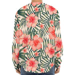Exotic Tropical Hibiscus Pattern Print Long Sleeve Baseball Jersey