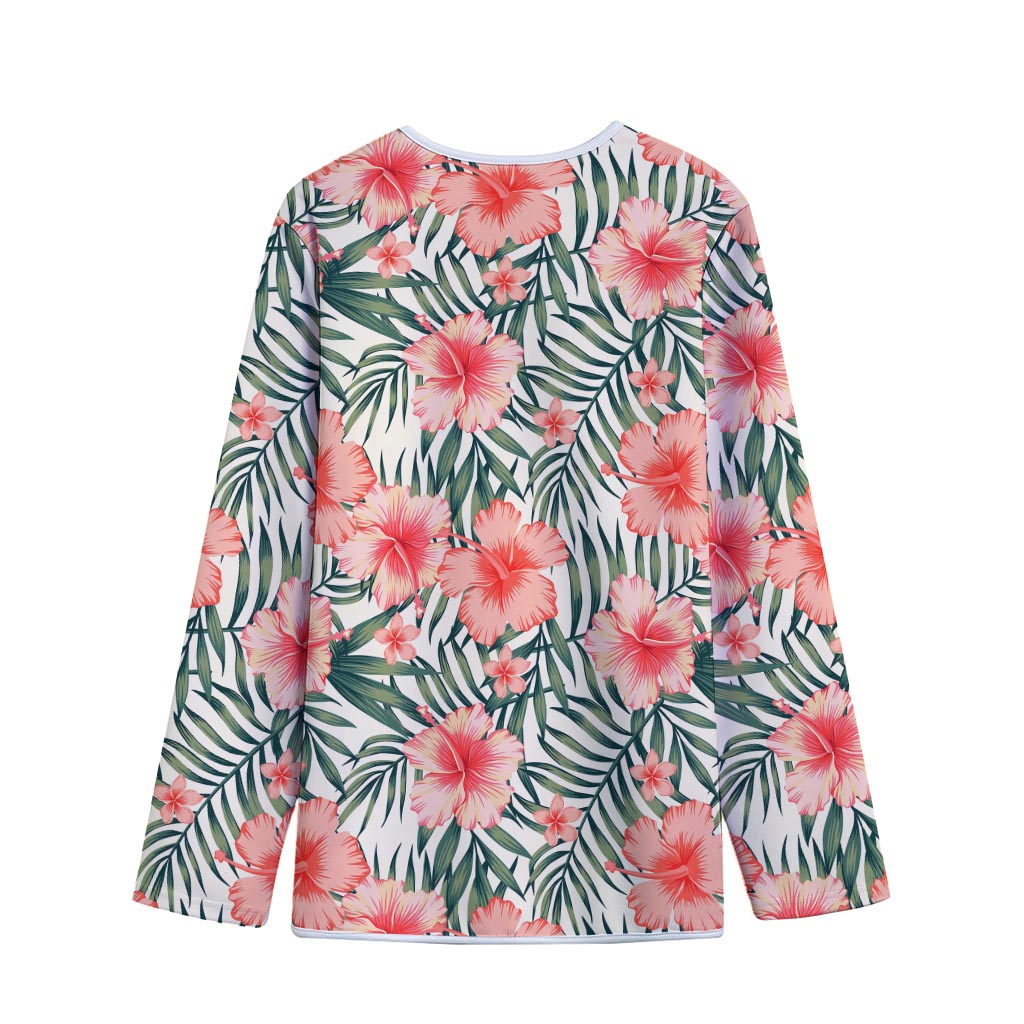 Exotic Tropical Hibiscus Pattern Print Long Sleeve Short Coat
