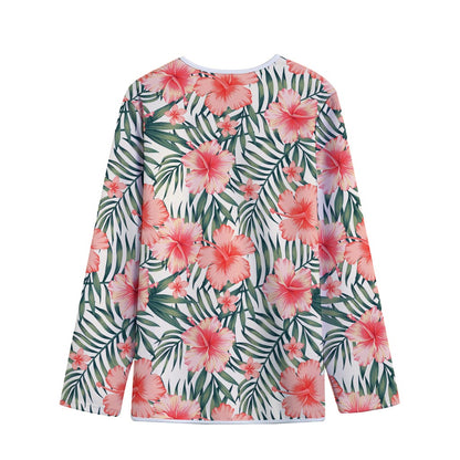 Exotic Tropical Hibiscus Pattern Print Long Sleeve Short Coat