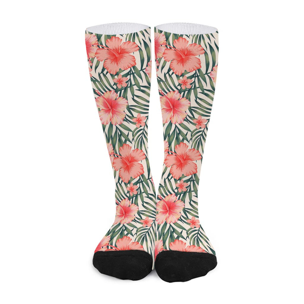 Exotic Tropical Hibiscus Pattern Print Long Socks