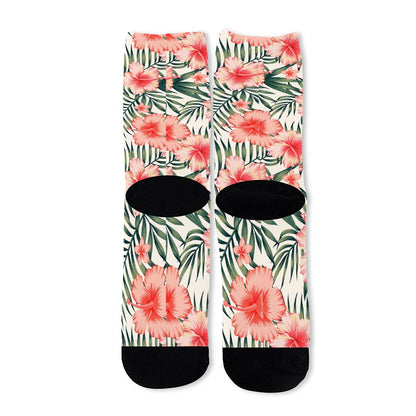 Exotic Tropical Hibiscus Pattern Print Long Socks