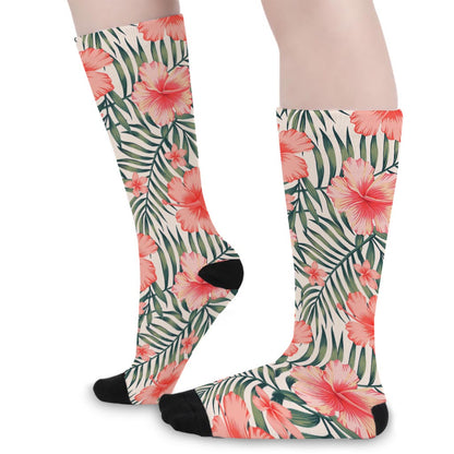 Exotic Tropical Hibiscus Pattern Print Long Socks