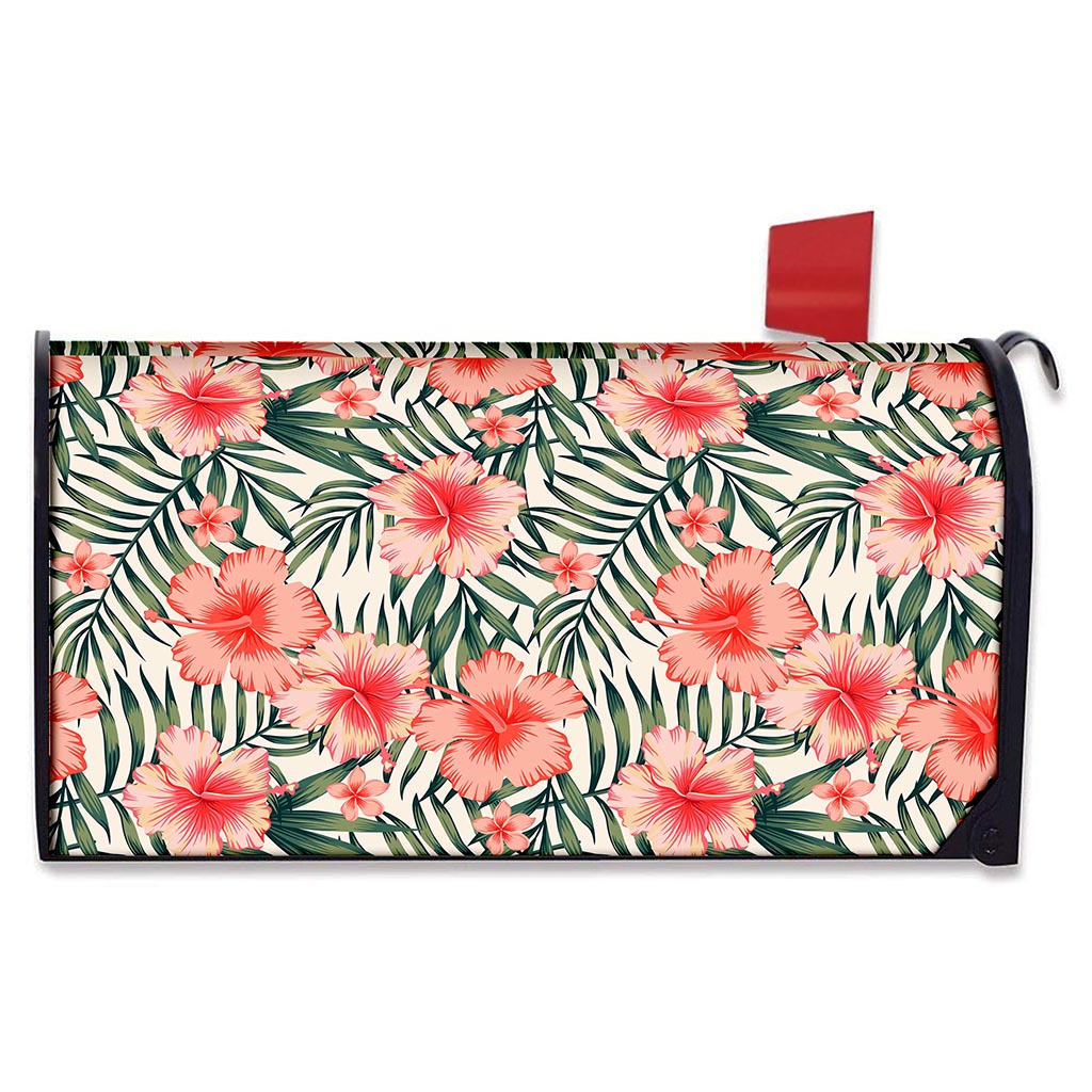 Exotic Tropical Hibiscus Pattern Print Mailbox Cover