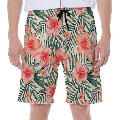 Exotic Tropical Hibiscus Pattern Print Men's Beach Shorts