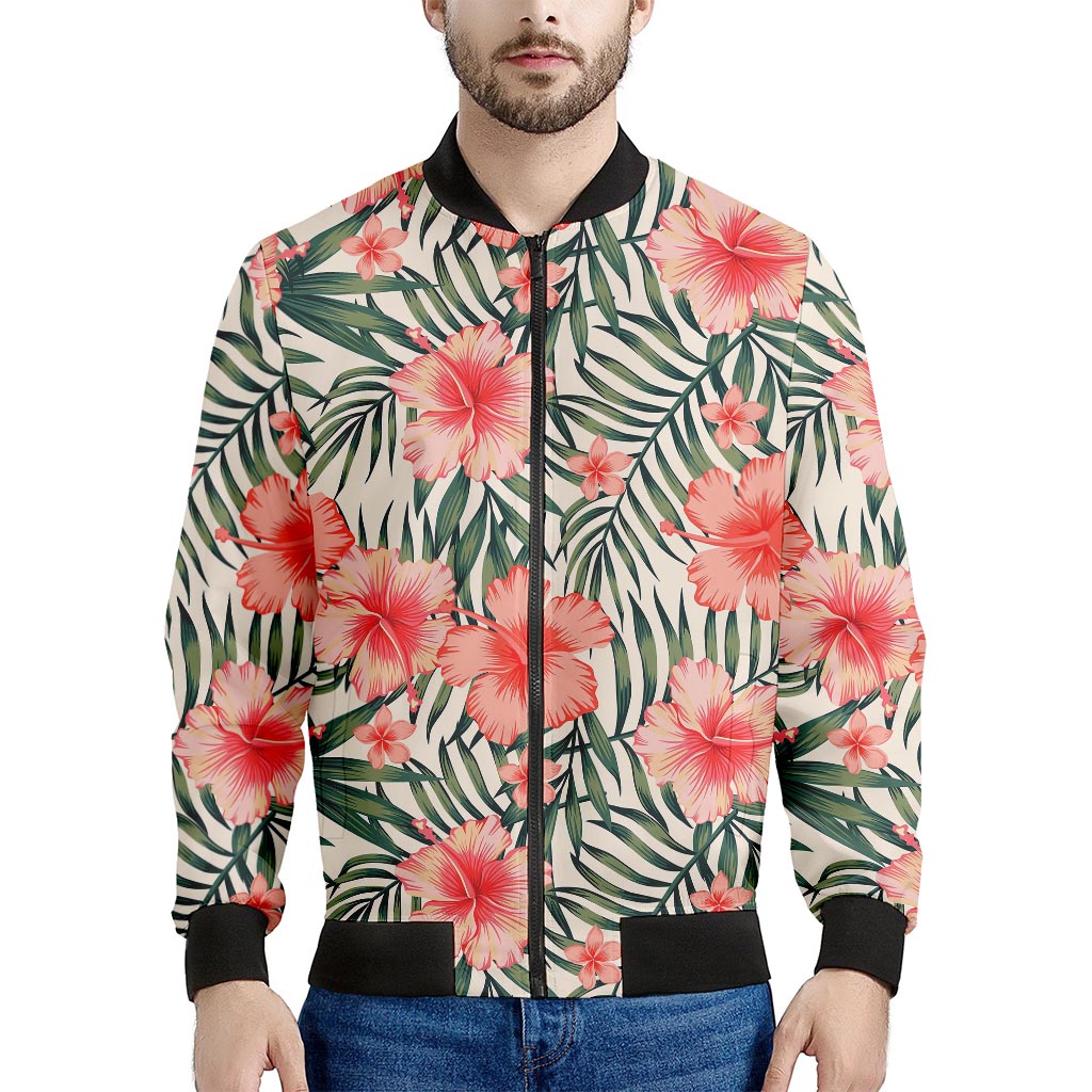 Exotic Tropical Hibiscus Pattern Print Men's Bomber Jacket
