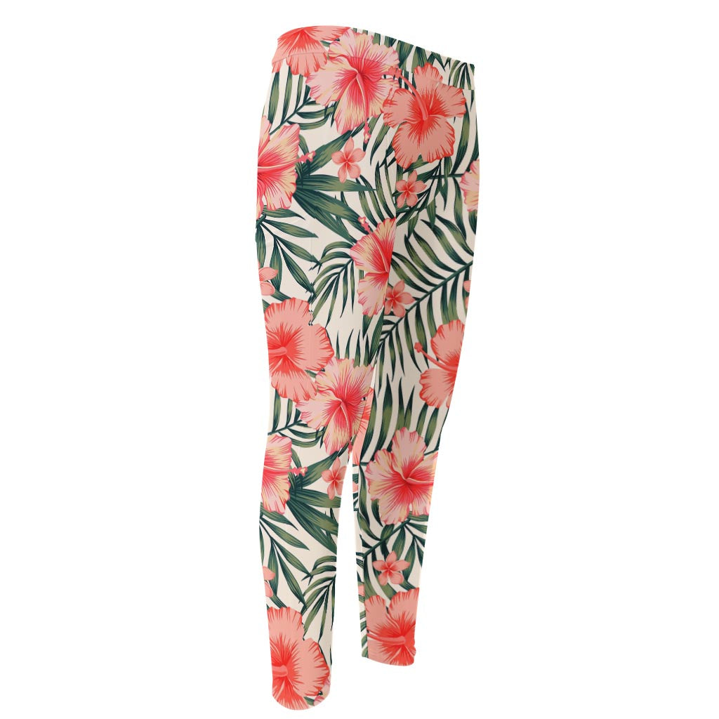 Exotic Tropical Hibiscus Pattern Print Men's Compression Pants