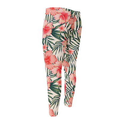 Exotic Tropical Hibiscus Pattern Print Men's Compression Pants