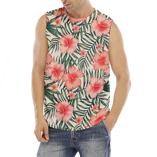 Exotic Tropical Hibiscus Pattern Print Men's Fitness Tank Top
