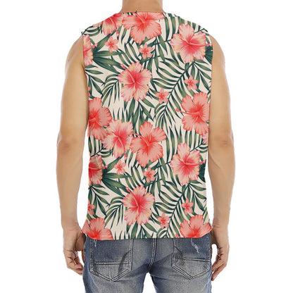 Exotic Tropical Hibiscus Pattern Print Men's Fitness Tank Top