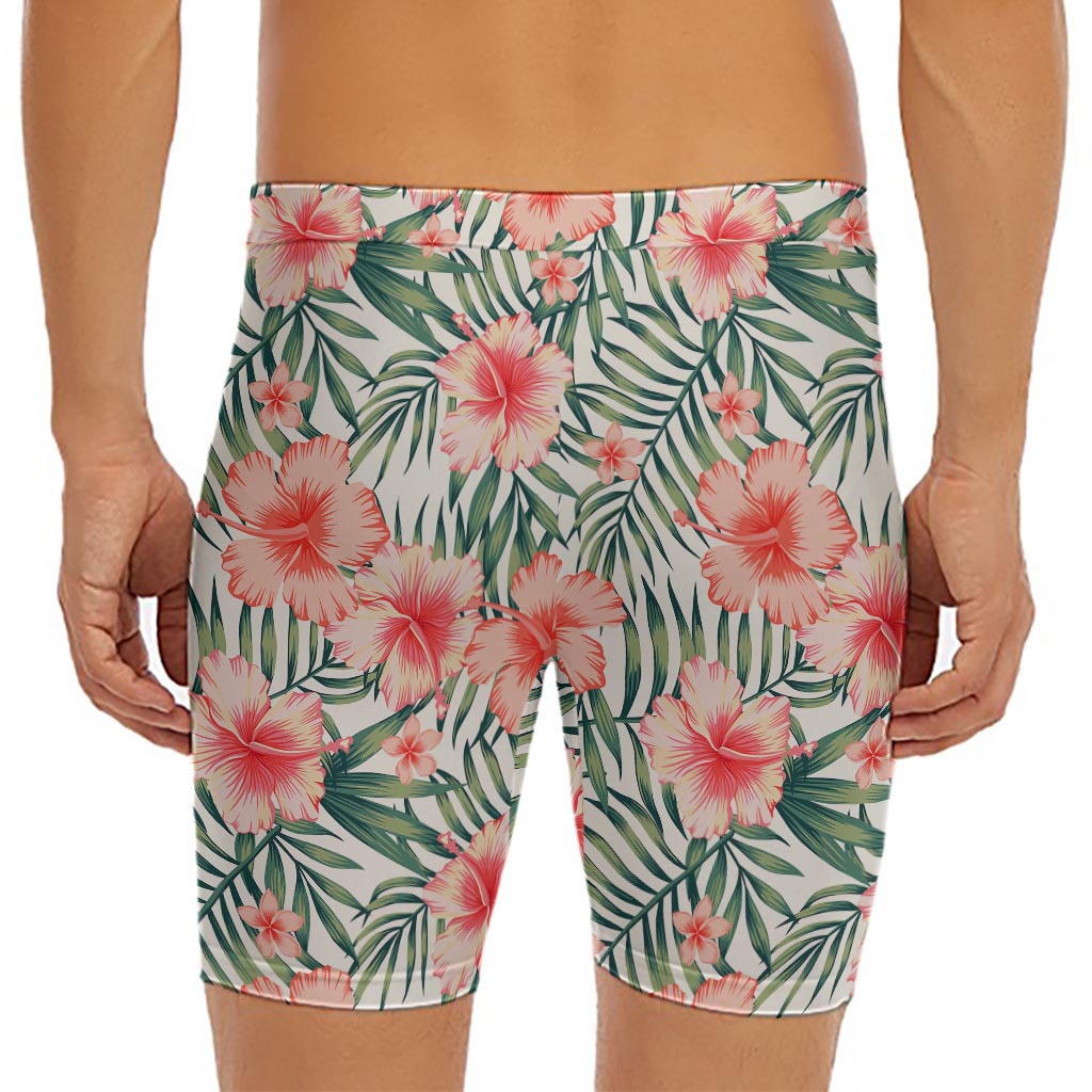 Exotic Tropical Hibiscus Pattern Print Men's Long Boxer Briefs