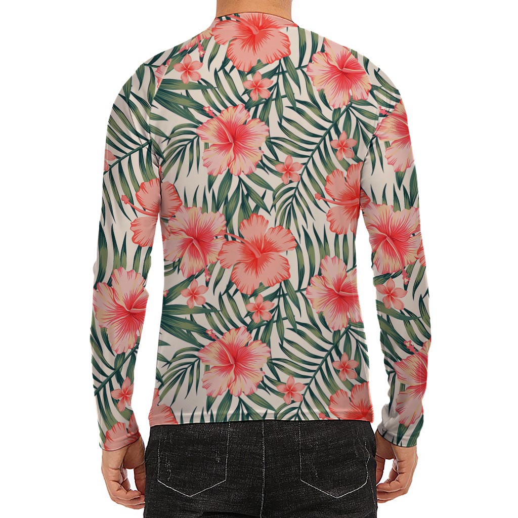 Exotic Tropical Hibiscus Pattern Print Men's Long Sleeve Rash Guard