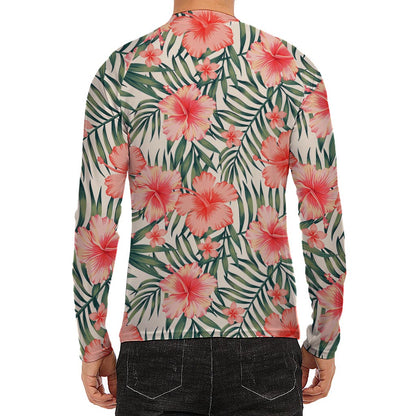 Exotic Tropical Hibiscus Pattern Print Men's Long Sleeve Rash Guard