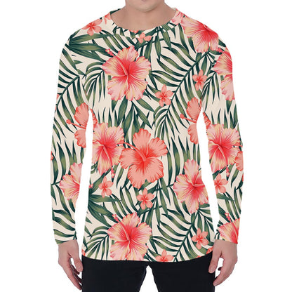 Exotic Tropical Hibiscus Pattern Print Men's Long Sleeve T-Shirt