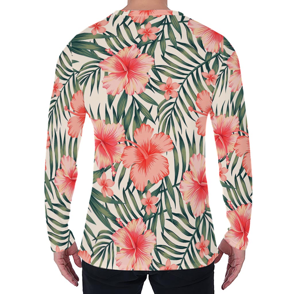 Exotic Tropical Hibiscus Pattern Print Men's Long Sleeve T-Shirt