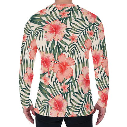 Exotic Tropical Hibiscus Pattern Print Men's Long Sleeve T-Shirt