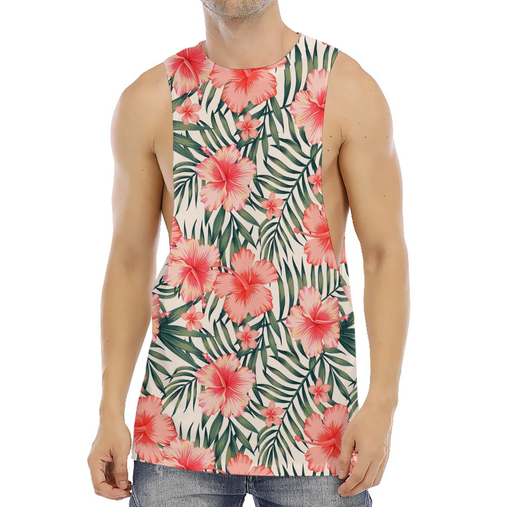Exotic Tropical Hibiscus Pattern Print Men's Muscle Tank Top