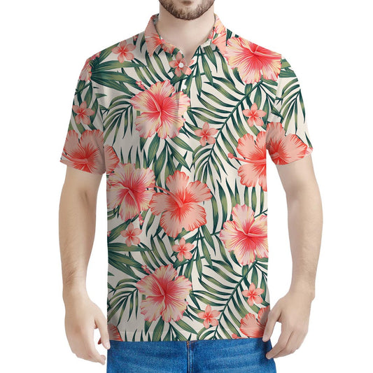 Exotic Tropical Hibiscus Pattern Print Men's Polo Shirt
