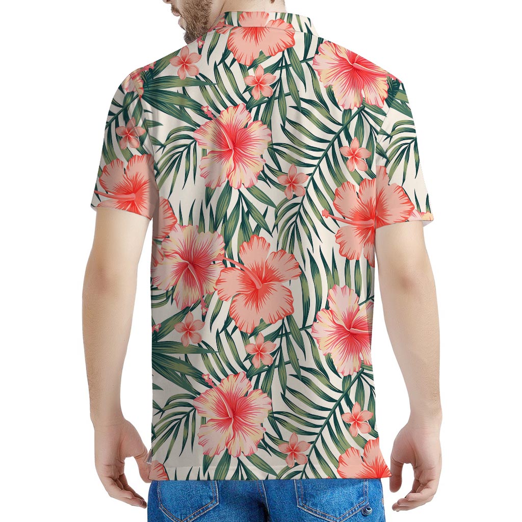 Exotic Tropical Hibiscus Pattern Print Men's Polo Shirt