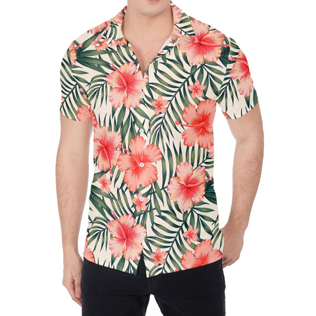 Exotic Tropical Hibiscus Pattern Print Men's Shirt