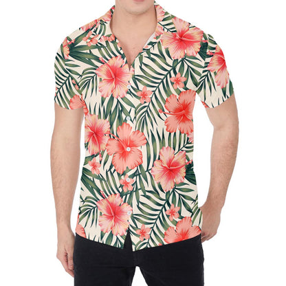 Exotic Tropical Hibiscus Pattern Print Men's Shirt