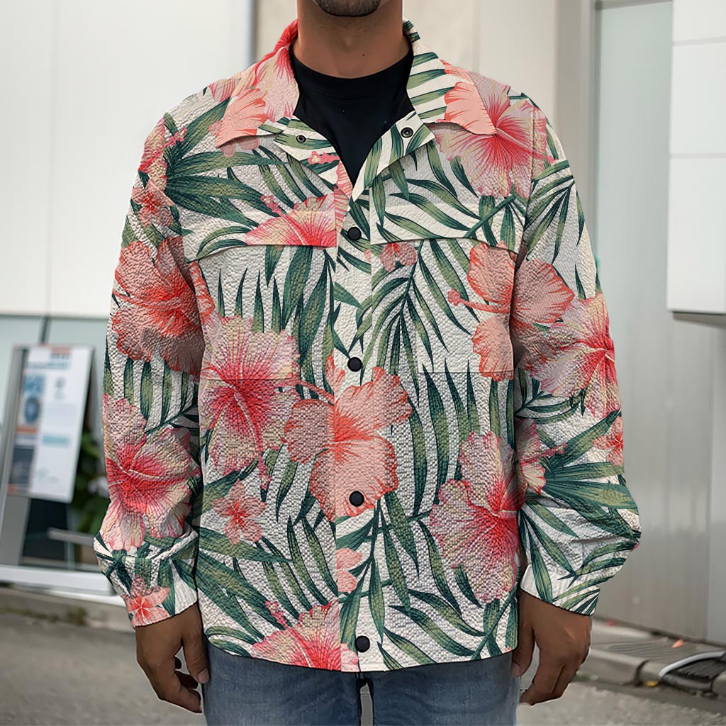 Exotic Tropical Hibiscus Pattern Print Men's Shirt Jacket