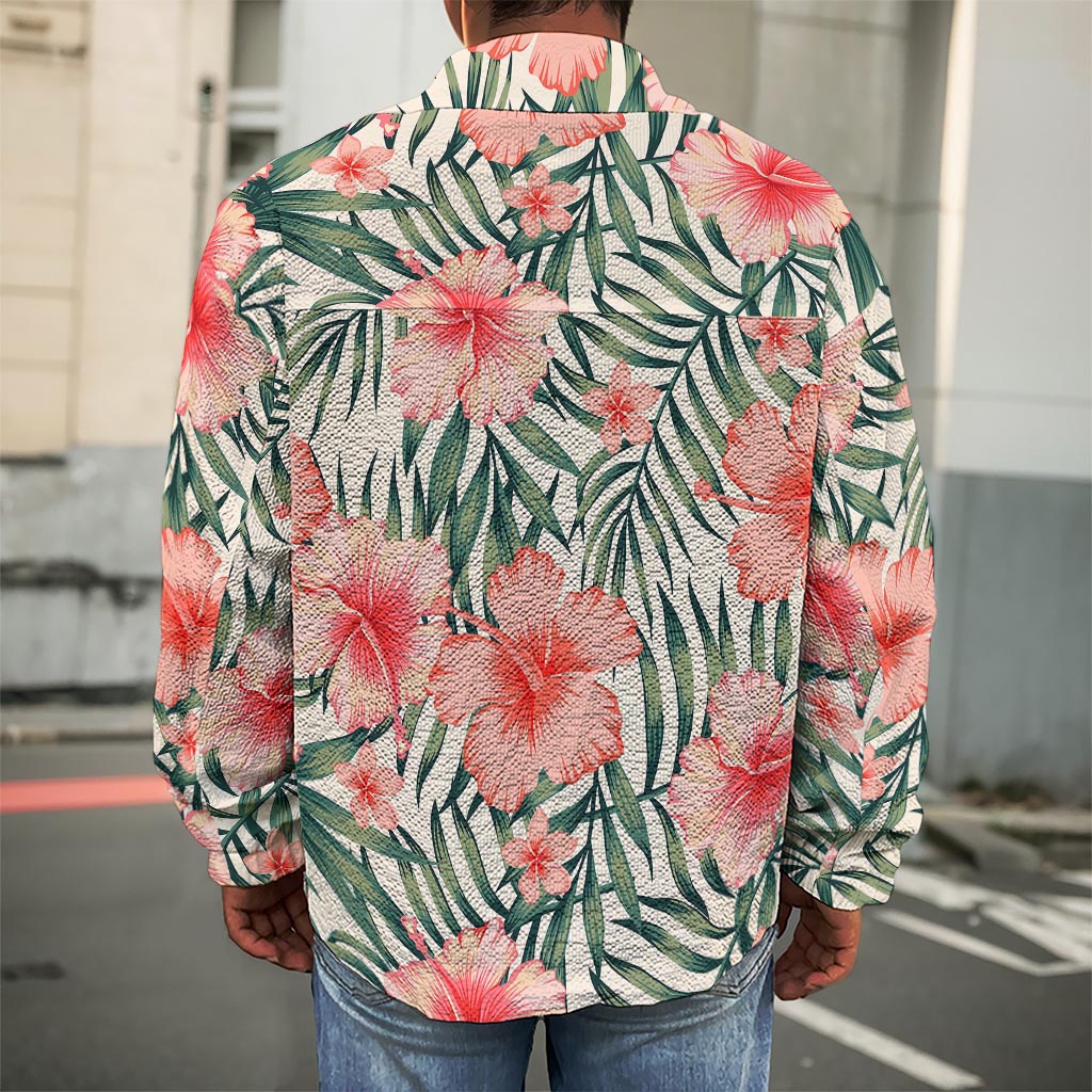 Exotic Tropical Hibiscus Pattern Print Men's Shirt Jacket