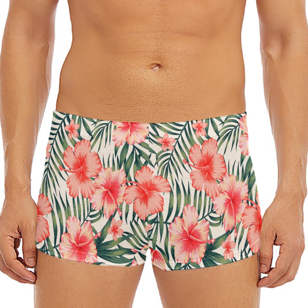 Exotic Tropical Hibiscus Pattern Print Men's Short Boxer Briefs