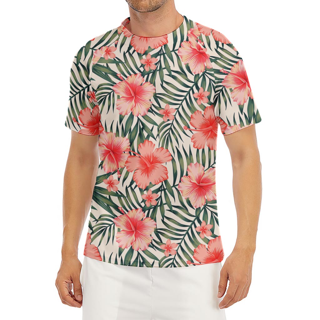 Exotic Tropical Hibiscus Pattern Print Men's Short Sleeve Rash Guard
