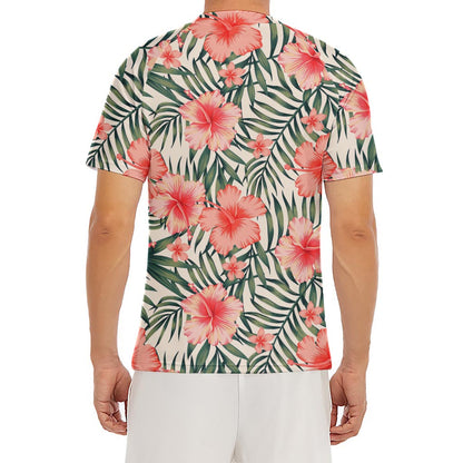 Exotic Tropical Hibiscus Pattern Print Men's Short Sleeve Rash Guard