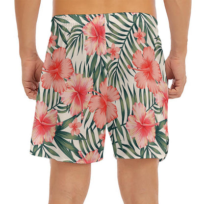 Exotic Tropical Hibiscus Pattern Print Men's Split Running Shorts