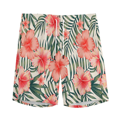 Exotic Tropical Hibiscus Pattern Print Men's Sports Shorts