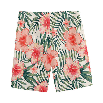 Exotic Tropical Hibiscus Pattern Print Men's Sports Shorts
