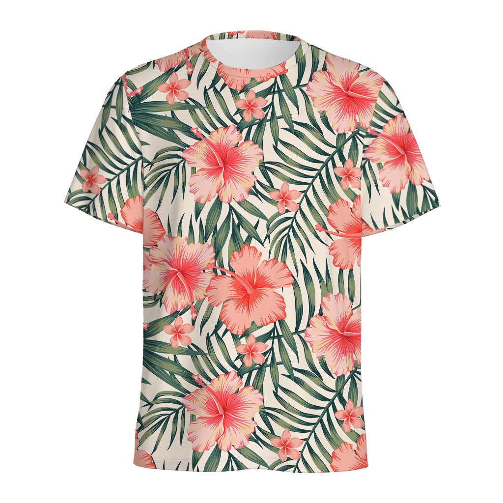 Exotic Tropical Hibiscus Pattern Print Men's Sports T-Shirt